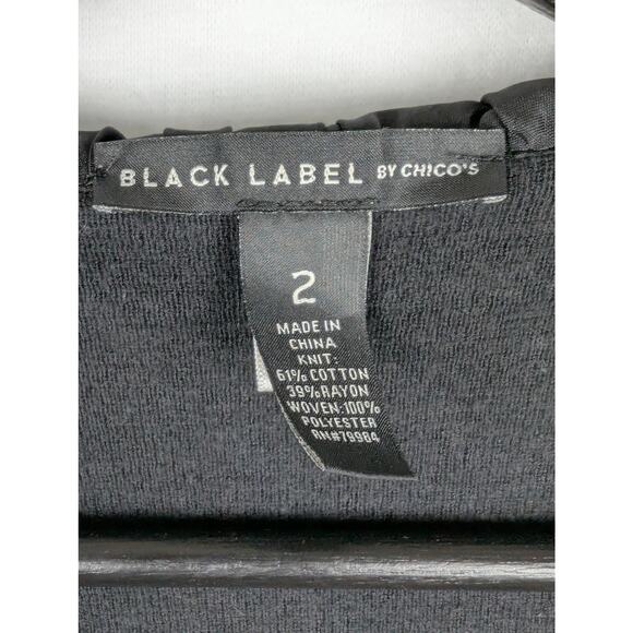 Chico's Black Label Ruffle Trim Long Duster Cardigan Jacket Size 2 Black - Picture 6 of 6